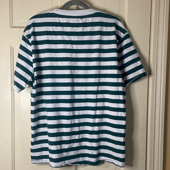 GUESS Shirt Mens Size L Green White Striped Los Angeles Originals Graphic Print - Picture 8 of 11